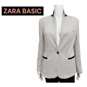 Zara Basic Women's Light Gray Blazer with Black Accents